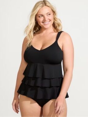 Lands' End Womens Smoothing Ruffle Fauxkini One Piece Swimsuit Size 18 NWOT